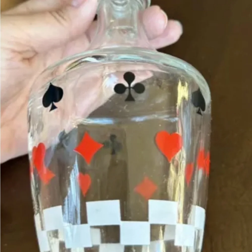 Verrerie D'Arques France Barware Glass Decanter w/‎ Stopper Playing Cards Suits